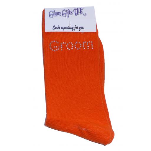 Orange Wedding Socks - Grooms Man In Clear Sparkely AB Crystals