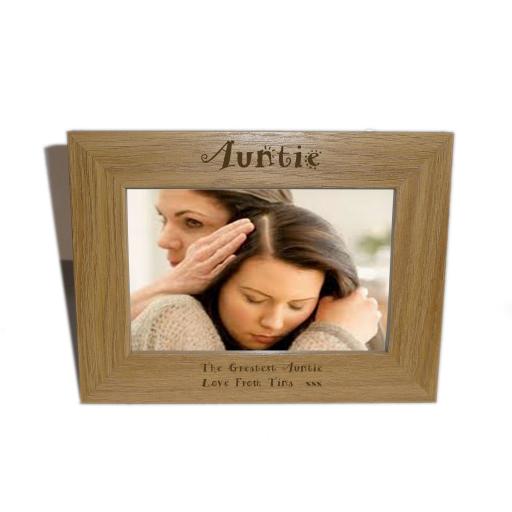 Auntie Wooden Photo frame 6 x 4 Size - Personalise this frame - Free Engraving - Please email glamgifts50@yahoo co uk