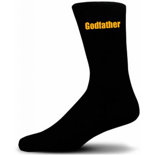 Black Wedding Socks with Yellow Godfather Title Adult size UK 6-12 Euro 39-49