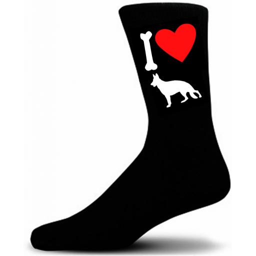Mens Black Novelty German Shepherd Socks- I Love My Dog Socks Luxury Cotton Novelty Socks Adult size UK 5-12 Euro 39-49