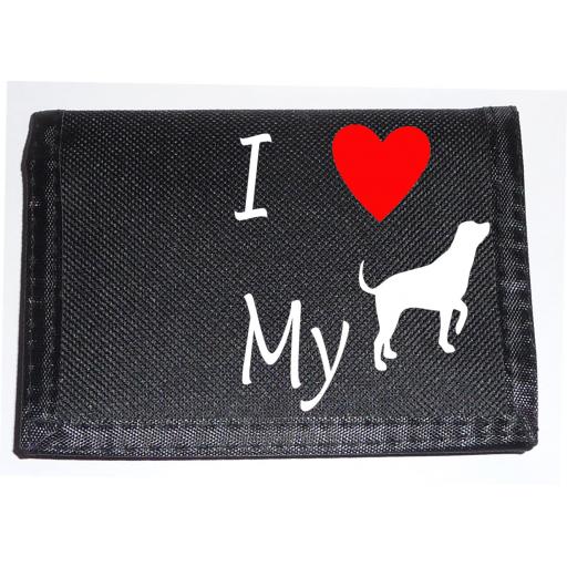 I Love my Dog on a Black Nylon Wallet, Lovely Birthday, Fathers Day or Christmas Gift