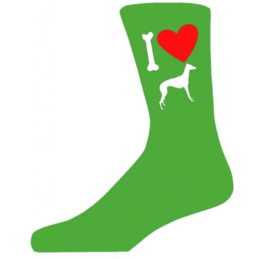Green Novelty Grey Hound Socks - I Love My Dog Socks