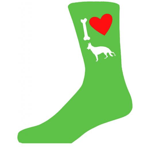 Green Novelty German Shepherd Socks - I Love My Dog Socks