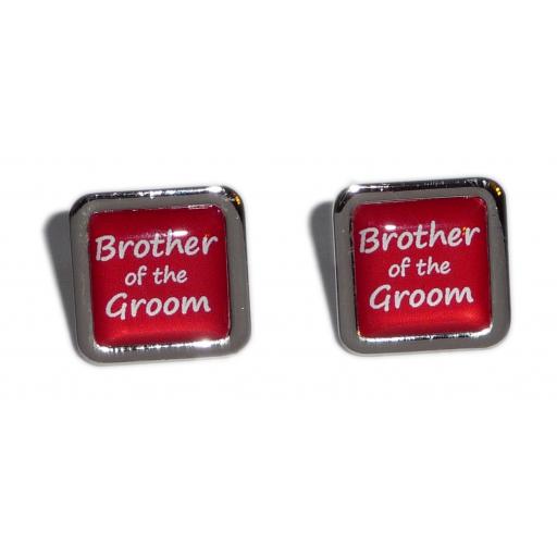 Brother of the Groom Red Square Wedding Cufflinks