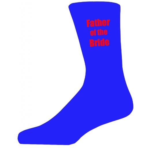 Blue Wedding Socks with Red Father of The Bride Title Adult size UK 6-12 Euro 39-49