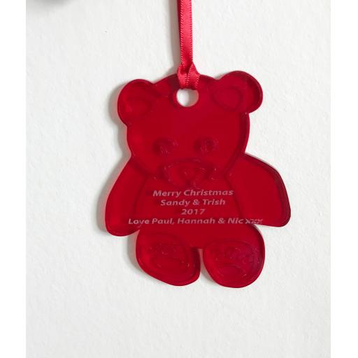 Red Acrylic Hanging Teddy - Christmas Tree / Home Decor- Free Personalisation