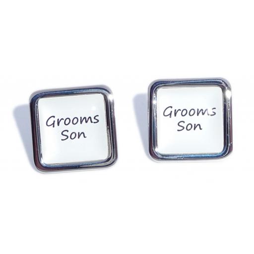 Grooms Son White Square Wedding Cufflinks