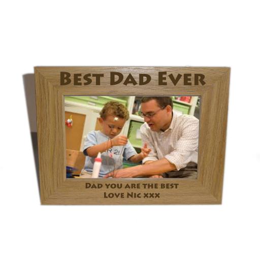 Best Dad Ever Wooden Photo frame 6 x 4 - Personalise this frame-Free Engraving - Please email glamgifts50@yahoo co uk