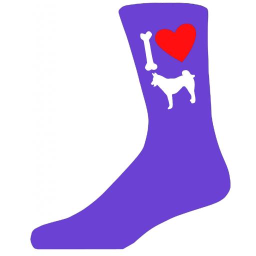Purple Ladies Novelty Husky Socks- I Love My Dog Socks Luxury Cotton Novelty Socks Adult size UK 5-12 Euro 39-49