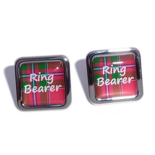 Ring Bearer Red Tartan Square Wedding Cufflinks