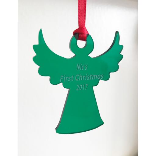 Green Acrylic Hanging Angel - Christmas Tree / Home Decor- Free Personalisation
