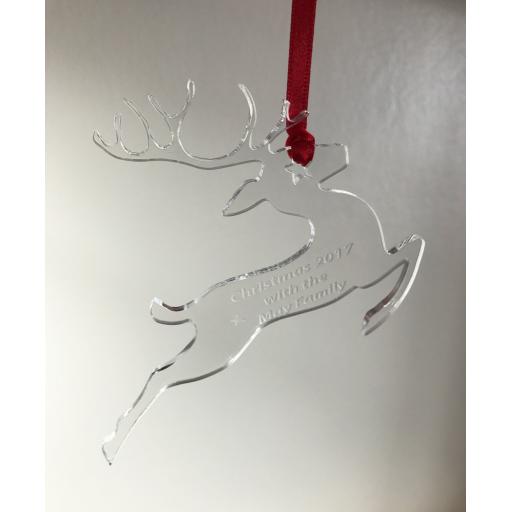 Clear Acrylic Hanging Reigndeer - Christmas Tree / Home Decor- Free Personal