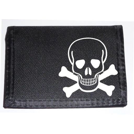 Scull & Crossbones on a Black Nylon Wallet, Funky Birthday, Fathers Day or Christmas Gift