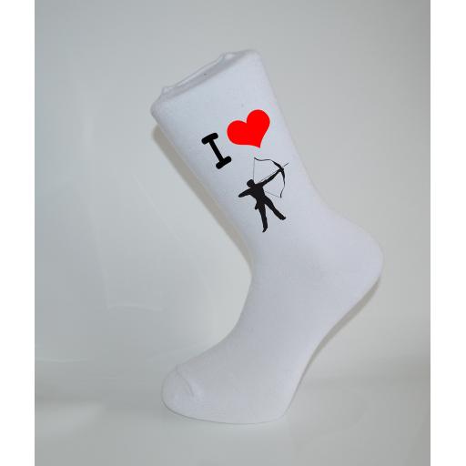 I Love Archery White Socks, Great Socks for the sportsman, Adults 6-12
