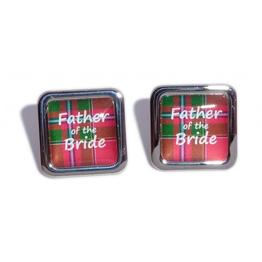 Father of the Bride Red Tartan Square Wedding Cufflinks