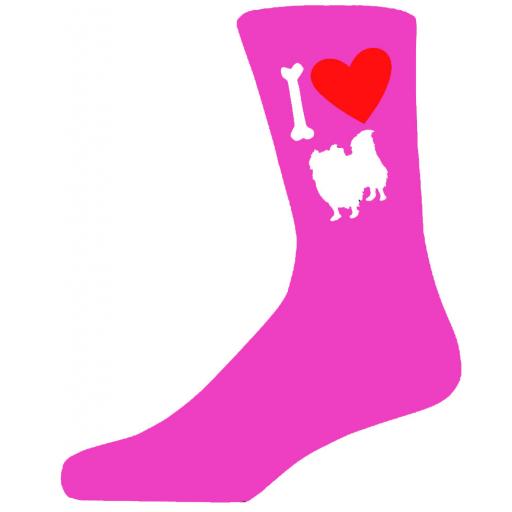 Hot Pink Ladies Novelty Pekingese Socks- I Love My Dog Socks Luxury Cotton Novelty Socks Adult size UK 5-12 Euro 39-49