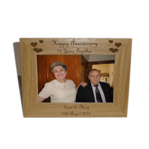 Happy Anniversary 15yrs Wooden frame 6 x 4-Personalise this frame-Free Engraving - Please email glamgifts50@yahoo co uk