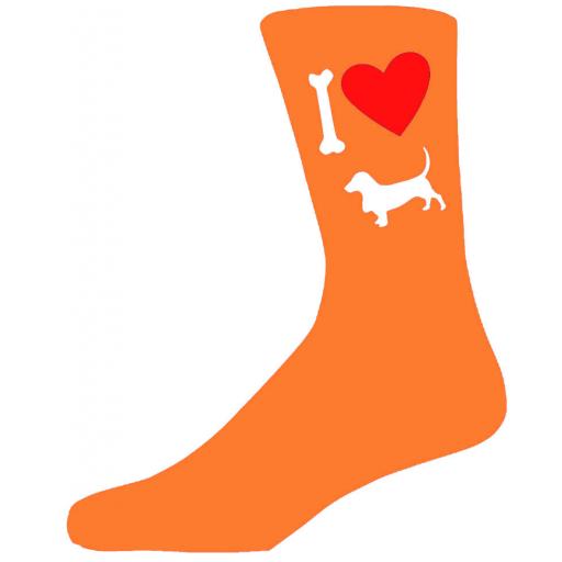 Orange Novelty Basset Hound Socks - I Love My Dog Socks