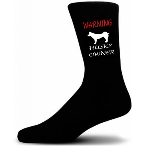 Black Warning Husky Owner Socks - I love my Dog Novelty Socks