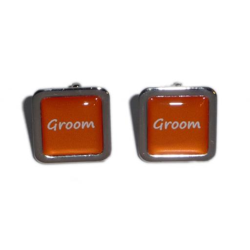 Groom Orange Square Wedding Cufflinks